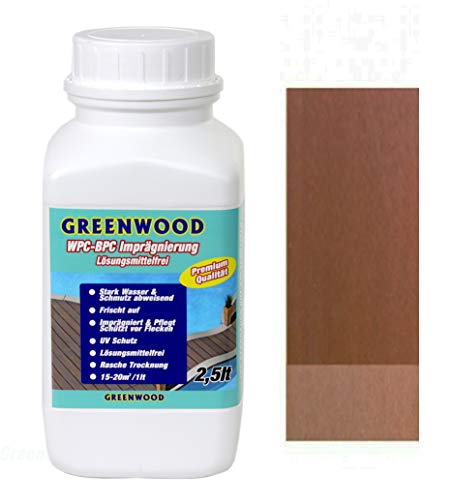 Greenwood WPC Pflege und Schutz Imprägnierung Bangkirai/Mittel-Rotbraun #4 Imprägniermittel mit Farbe - Terrassen Pflegemittel mit UV-Schutz - ECO Lösungsmittelfrei - 2,5 Liter von Greenwood