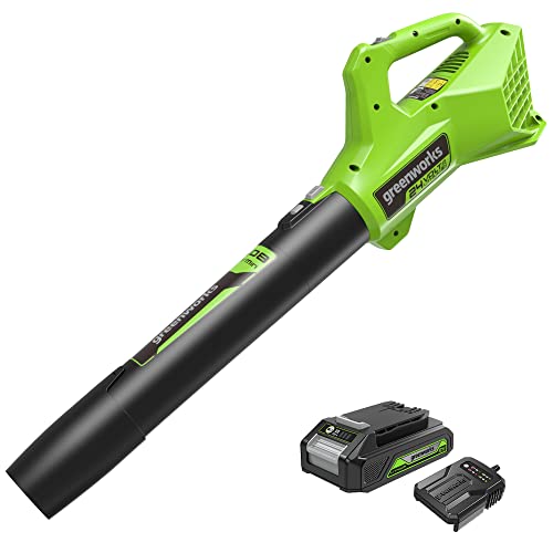 Greenworks G24ABIIK2 Axial Akku Laubbläser, 145 km/h, 9,08 m³/min 24V Akku & Ladegerät, 3 Jahre Garantie, Green, Grey, Black von Greenworks