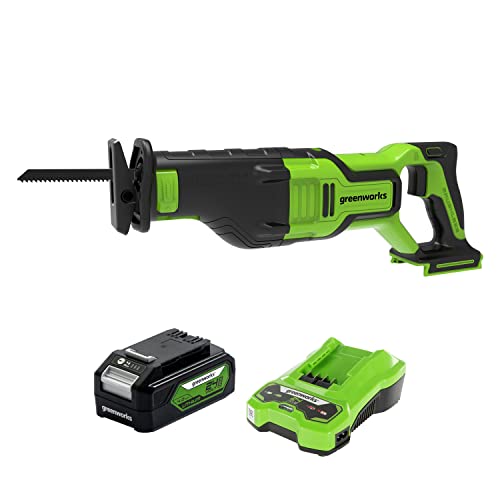 Greenworks 24V Akku-Säbelsäge GD24RS & Akku G24B4 & Akku-Ladegerät G24C von Greenworks