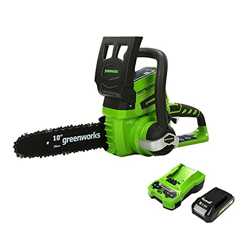 Greenworks Akku-Kettensäge G24CS25K2 (Li-Ion 24V 4 m/s Kettengeschwindigkeit 25cm Schwertlänge 50ml Öltankvolumen inklusive 2Ah Akku und Ladegerät) von Greenworks