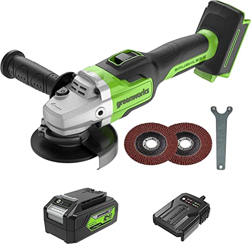 Greenworks GD24AGK4 Akku Winkelschleifer, 125 mm Schneidemesser, 10500rpm, Links- oder Rechtshänder, Exklusiv bei Amazon 24V 4Ah Akku & Ladegerät von Greenworks