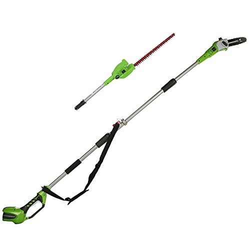 Greenworks G40PSH 2-in-1 Akku Stabheckenschere & Akku Hochentaster mit Schultergurt, Astsäge 20 cm Klinge, Heckenschere 51 cm Doppelklingen, OHNE 40 V Akku & Ladegerät, 3 Jahre Garantie von Greenworks