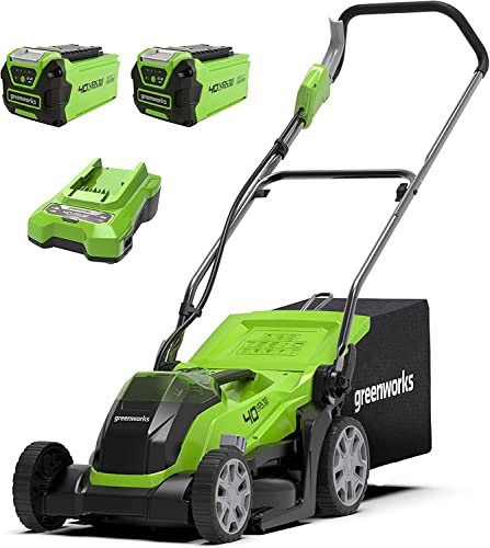 Greenworks 40V Kabelloser Akku Rasenmäher für Flächen bis zu 400 m², 35 cm Schnittbreite, 40-Liter-Sack PLUS zwei 40 V 2Ah-Akkus und Ladegerät, 3 Jahre Garantie-G40LM35K2X von Greenworks