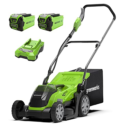 Greenworks 40V Kabelloser Akku Rasenmäher für Flächen bis zu 400 m², 35 cm Schnittbreite, 40-Liter-Sack PLUS zwei 40 V 2Ah-Akkus und Ladegerät, 3 Jahre Garantie-G40LM35K2X von Greenworks