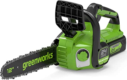 Greenworks GD24CS30 Akku Kettensäge mit bürstenlosem Motor, 30 cm Blattlänge, 7,8 m/s Kettengeschwindigkeit, automatisches Öl-System, Rückschlagschutz OHNE 24V Akku & Ladegerät, 3 Jahre Garantie von Greenworks