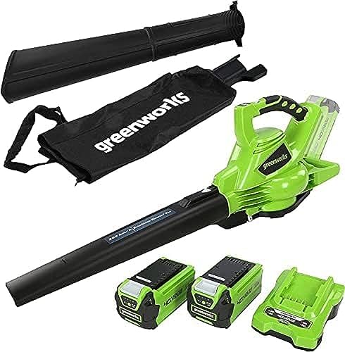 Greenworks Akku Laubbläser GD40BV mit bürstenlosem Motor,Rasentrimmer 40V 33cm G40LT33 mit 2 Akku 2Ah und Ladegerät von Greenworks