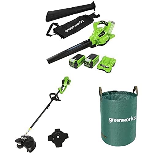 Greenworks Akku-Laubsauger und -Laubbläser 2in1 + Akku-Rasentrimmer und Freischneider 40V + 120l Gartenabfallsack von Greenworks