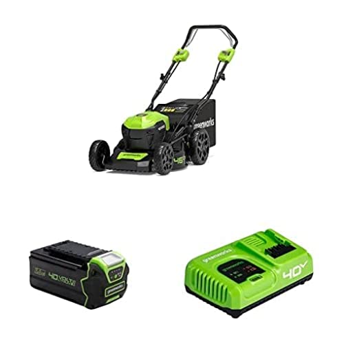 Greenworks Akku-Rasenmäher 40V 46cm Bürstenloser Mäher Inkl. Akku 5 Ah und Schnellladegerät, bis zu 750 m² Mulchen mit Eigenantrieb Seitenauswurf 55 l 7-Fach höhenverstellbar GD40LM46SPK5 von Greenworks