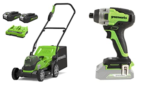 Greenworks Akku-Rasenmäher G24X2LM36K2x inklusive 2X 2 Ah Akku und Ladegerät + Akku-Winkelschleifer GD24SAG von Greenworks