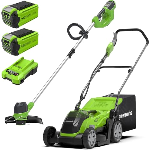 Greenworks Akku-Rasentrimmer G40LT und Akku-Rasenmäher G40LM35 (Li-Ion 40V 30cm Schnittbreite 7000U/min 35cm Schnittbreite bis zu 500m² 2in1 Mulchen & Mähen mit 2x 2Ah Akkus und Ladegerät) von Greenworks