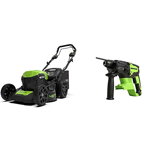 Greenworks Akku-Rasenmäher GD24X2LM46SPK4X inklusive 2X 4 Ah Akku und Ladegerät + Akku-Schlagbohrer GD24SDS2 von Greenworks