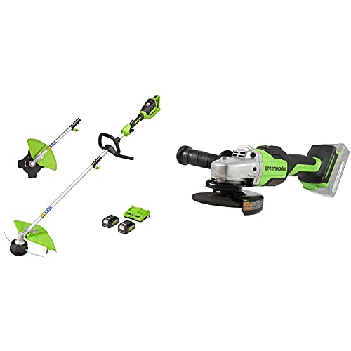 Greenworks Akku-Rasentrimmer+Akku-Winkelschleifer GD24SAG (Li-Ion 24 V 10.500 Umdrehungen/Minute 125mm Scheibendurchmesser 28mm Schnitttiefe leistungsstarker brushless Motor von Greenworks