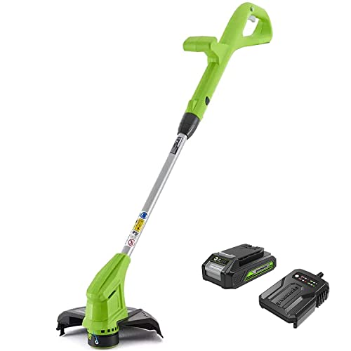 Greenworks Akku-Rasentrimmer 24V 25cm mit Akku 2Ah und Ladegerät, Automatischer Fadenvorschub, Dreh und Neigbarer Motorkopf G24LTK2 von Greenworks