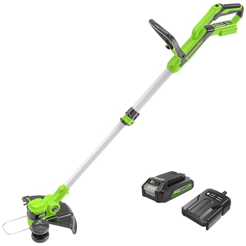 Greenworks 24V Akku Rasentrimmer für kleine bis mittelgroße Gärten, 30 cm Schnittbreite, automatischer Vorschub 1,65 mm Nylon Faden, 24V 2Ah Akku & Ladegerät, 3 Jahre Garantie G24LT30K2 von Greenworks