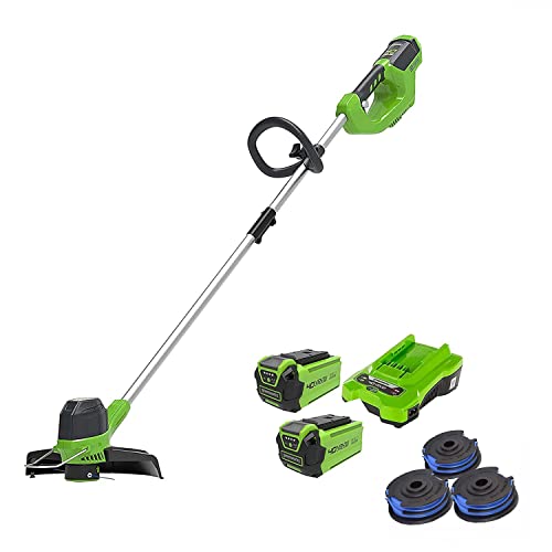 Greenworks Akku-Rasentrimmer 40V 30cm, 3er-Pack Spule mit 2X2Ah Akku und Ladegerät von Greenworks