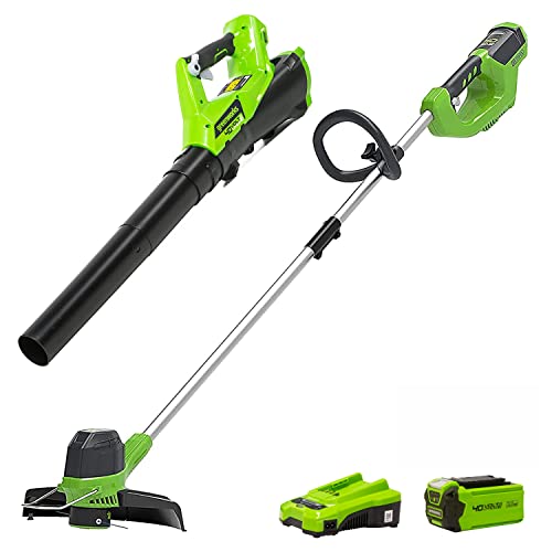 Greenworks Akku-Rasentrimmer 40V 30cm + 40 V Axial Akku-Laubbläser von Greenworks