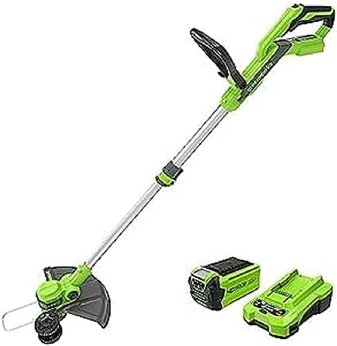 Greenworks Akku Rasentrimmer 40V 33cm Teleskopschaft G40LT33, Heckenschere G40HT61 mit Akku 2Ah und Ladegerät von Greenworks