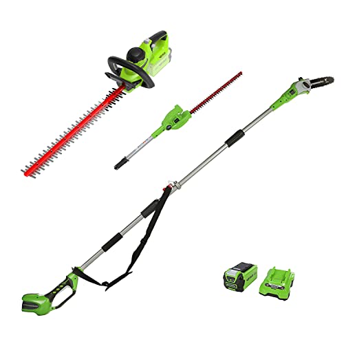 Greenworks Tools Akku Teleskop Heckenschere Kettensäge Elektro 2 in 1 40V + Akku Heckenschere 40V 61cm Schnittlänge von Greenworks