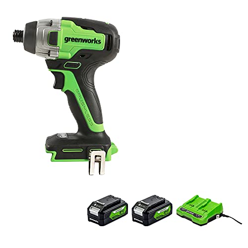 Greenworks Tools Akku- u. Bohrschrauber GD24ID3 & Akku G24B4 (Packung mit 2) & Doppelsteckplatz-Akku-Universalladegerät G24X2UC2 von Greenworks