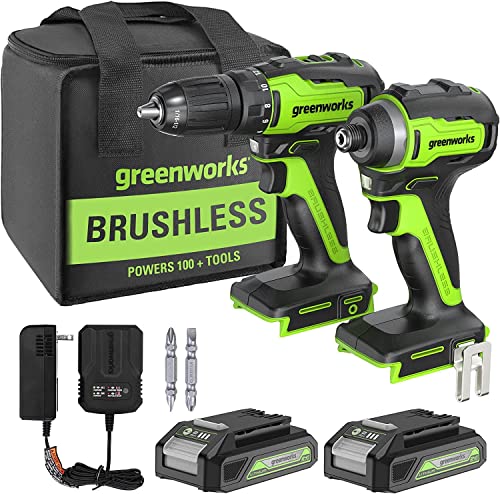 Greenworks GD24DD35K2 Akku Bohrschrauber und GD24ID200 Schlagschrauber PLUS 2 x 24V 2Ah Akkus und Ladegerät,Exklusiv bei Amazon 3 Jahre Garantie von Greenworks