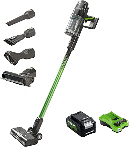 Greenworks GD24SVK4S Kabelloser Staubsauger, hohe Saugleistung, 45 Minuten Laufzeit, Tierhaaraufsatz, 3 Leistungsstufen, 24V 4Ah Akku G24B4 und Universal-Ladegerät G24C von Greenworks