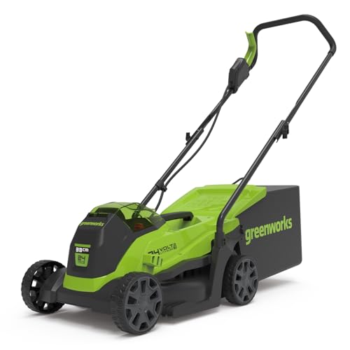 Greenworks GD24LM33 Kabelloser Akku Rasenmäher mit bürstenlosem Motor für kleinere Flächen bis zu 280 m², 33 cm Schnittbreite, 30-Liter-Sack OHNE 24V Akku & Ladegerät, 3 Jahre Garantie von Greenworks