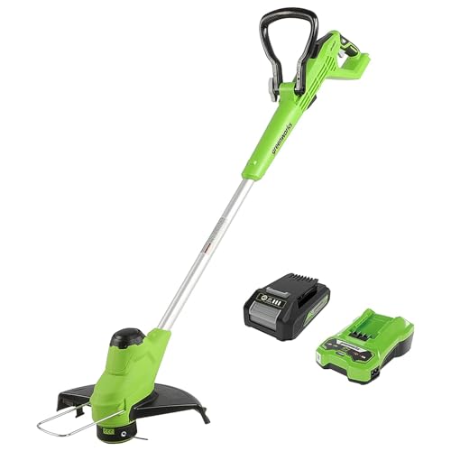 Greenworks G24LT28K2 Akku Rasentrimmer für kleine bis mittelgroße Gärten, 28 cm Schnittbreite, automatischer Vorschub 1,65 mm Nylon Faden, 24V 2Ah Akku & Ladegerät, 3 Jahre Garantie von Greenworks