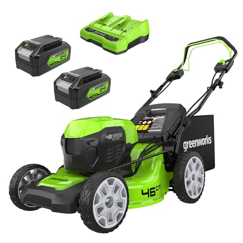 Greenworks 48V (2x24V) Selbstfahrender Akku Rasenmäher für große Flächen bis zu 480m², 46cm Schnittbreite, 55L Sack PLUS zwei 4Ah-Akkus und Doppelladegerät GD24X2LM46SPK4X Greenworks 48V (2x24V) Selbstfahrender Akku Rasenmäher für große Flächen bis zu 480m², 46cm Schnittbreite, 55L Sack PLUS zwei 4Ah-Akkus und Doppelladegerät GD24X2LM46SPK4X von Greenworks