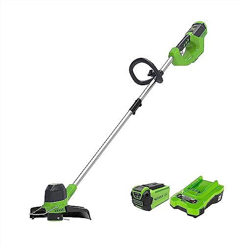 Greenworks 40V Akku Rasentrimmer für mittelgroße Gärten, höhenverstellbar, 30 cm Schnittbreite, automatischer Vorschub 1,65 mm Nylon Faden, 40V 2Ah Akku & Ladegerät, 3 Jahre Garantie G40LTK2 von Greenworks