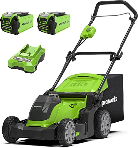 Greenworks 40V Kabelloser Akku Rasenmäher für Flächen bis zu 500 m², 41 cm Schnittbreite, 50-Liter-Sack PLUS zwei 40 V 2Ah-Akkus mit Ladegerät, 3 Jahre Garantie-G40LM41K2X von Greenworks