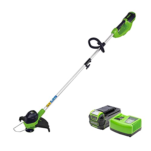 Greenworks Tools Akku-Rasentrimmer G40LT + 01-000002927207 G40B5 Batterien, 40 V, Grün, Grau, Schwarz + Akku-Schnellladegerät G40UC4 von Greenworks