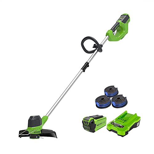 Greenworks Akku-Rasentrimmer G40LT mit 3 Stück Doppel-Fadenspule (Li-Ion 40 V 30cm Schnittbreite 7000U/min dreh- & neigbarer Motorkopf Alu-Führungsholm mit 2Ah Akku und Ladegerät) von Greenworks