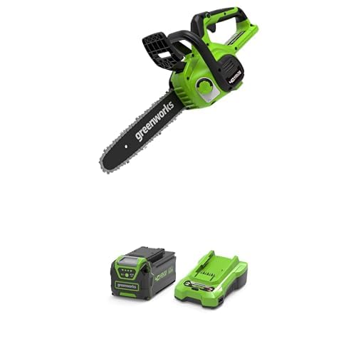 Bundle of Greenworks Akku Kettensäge, 12 Zoll (30 cm) Blattlänge, 4,2 m/s Kettengeschwindigkeit, 2,6 kg, Automatisches Öl-System G40CS30II + 4Ah Lithium-Ionen Akku mit 2A Ladegerät von Greenworks