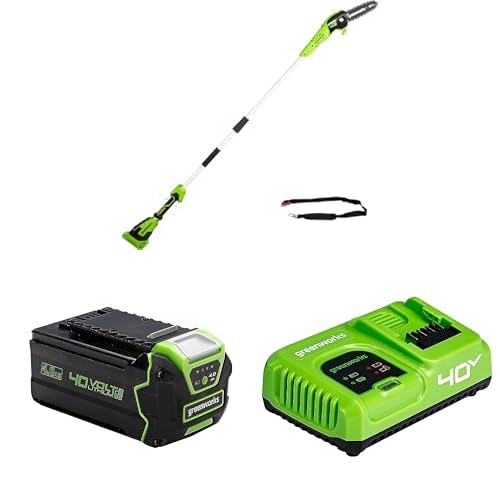 40V Akku Hochentaster von Greenworks 2.58m, 20 cm Blattlänge, 8 m/s Kettengeschwindigkeit, 3,64 kg, automatisches Öl-System, 80 ml Öltank mit 40V 4Ah Akku + 5A Schnellladegerät 40V Akku Hochentaster von Greenworks 2.58m, 20 cm Blattlänge, 8 m/s Kettengeschwindigkeit, 3,64 kg, automatisches Öl-System, 80 ml Öltank mit 40V 4Ah Akku + 5A Schnellladegerät von Greenworks