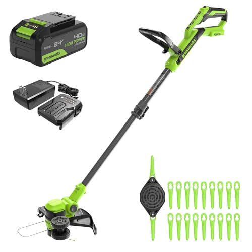 Greenworks 24V Rasentrimmer Mit Akku, 30cm Schnittbreite, 90° Dreh, inkl. Fadenspule & 20 Kunststoffklingen, inkl. 2.0 Ah und Ladegerät, Akku Rasentrimmer von Greenworks