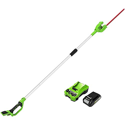 Greenworks 24V Akku Stangen-Hochentaster Max 2m Schnitthöhe Heckenmaschine (Gelenkkopf mit 7 Positionen, Dual Action 51 cm Schwertlänge inkl. 2 Ah Akku und Ladegerät) von Greenworks