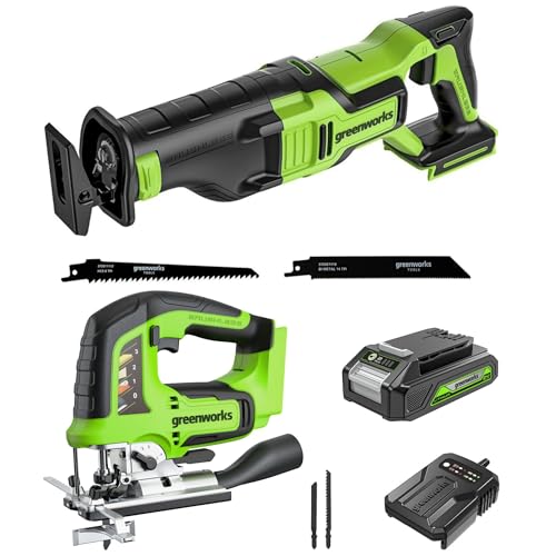 Greenworks 24V Akku-Stichsäge und Akku-Universalsäge, 26 mm Hubhöhe, Brushless, inkl. Sägeblatt, 2Ah Akku und Ladegerät Greenworks 24V Akku-Stichsäge und Akku-Universalsäge, 26 mm Hubhöhe, Brushless, inkl. Sägeblatt, 2Ah Akku und Ladegerät von Greenworks