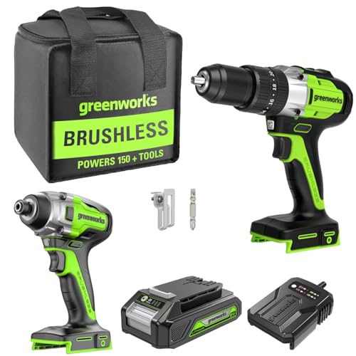 Greenworks 24V Akku-Werkzeugset, Hammerbohrer 60Nm, Schlagschrauber 300Nm, 2Ah Akku, Ladegerät von Greenworks