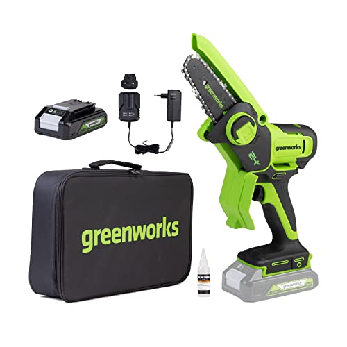 Greenworks 24V Mini-Kettensäge 4 Zoll (10cm) kabellose Akku-Kettensäge mit 2Ah-Akku, 7,8 m/s Kettengeschwindigkeit Elektro-Kettensäge für Baumzweige, Gartenarbeiten, Hof und Haushalt. von Greenworks