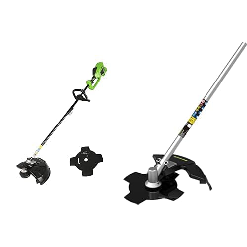 Greenworks 40V Akku Freischneider bürstenlosem, 40 cm Schnittbreite, 2 mm Nylonfäden oder 25 cm Klinge OHNE 40 V Akku und Ladegerät, GD40BC + Greenworks Schneidblatt von Greenworks