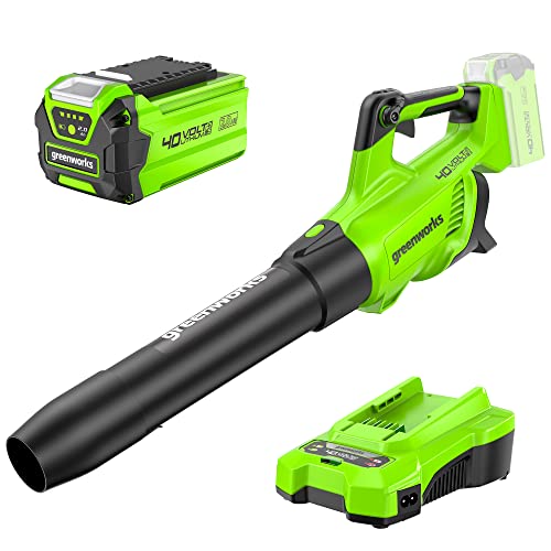 Greenworks 40V Akku Gebläse, Akku laubbläser mit 193 km/h Luftgeschwindigkeit, Luftmenge 14,2 m³/min, Verstellbare Düse, Stufenlose Geschwindigkeit (mit 2Ah Akku & Ladegerät) von Greenworks