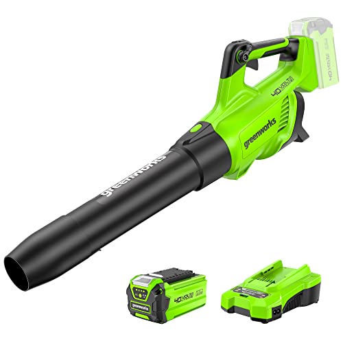 Greenworks 40V Akku-Gebläse, Luftvolumen 14,2 m³/min, Luftgeschwindigkeit 193,1 km/h, stufenlose Geschwindigkeit (mit 2Ah Akku und Ladegerät) von Greenworks