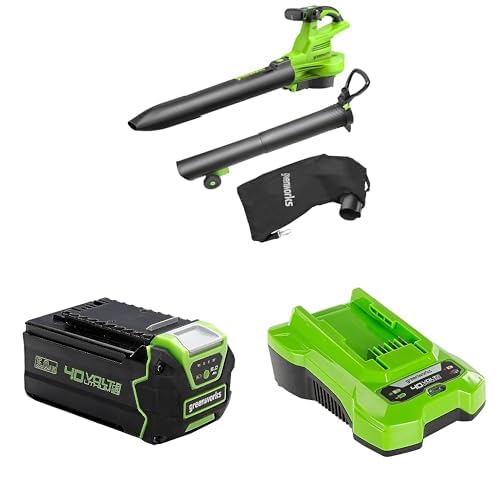 40V Akku Laubsauger/Laubbläser von Greenworks mit bürstenlosem Motor, 370 km/h, 14.17 m³/min, 45L Fangsack, 3 Jahre Garantie mit 40V 5Ah Lithium-Ionen-Akku & 2A Ladegerät von Greenworks