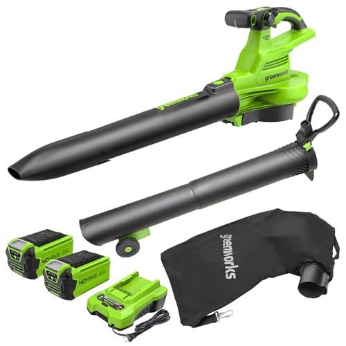 Greenworks 40V Akku Laubsauger/Laubbläser mit bürstenlosem Motor, 370 km/h, 14.17m³/min, 45L Fangsack ，OHNE Akku & Ladegerät, 3 Jahre Garantie GD40BVII, Green, Grey, Black von Greenworks