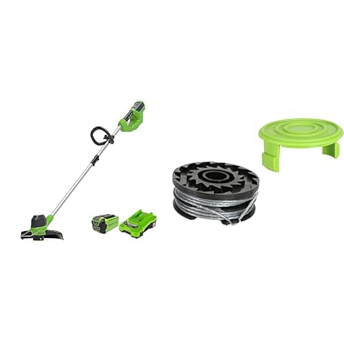 Greenworks 40V Akku Rasentrimmer für mittelgroße Gärten, 30 cm Schnittbreite, Zwei 40V 2Ah Akkus & Ladegerät, G40LT + Doppel-Fadenspule mit Schutzabdeckung, 2mm Fadendurchmesser 6m Schnur von Greenworks