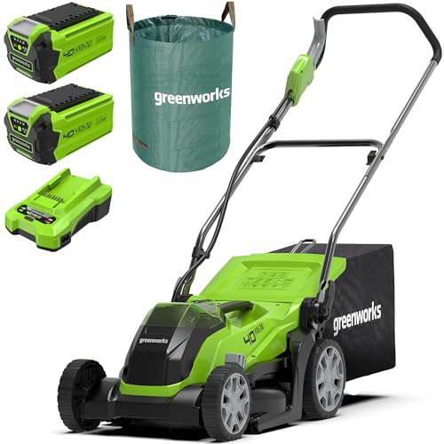 Greenworks 40V Kabelloser Akku Rasenmäher für Flächen bis zu 400 m², 35 cm Schnittbreite, 40-Liter-Sack Plus Zwei 40 V 2Ah-Akkus und Ladegerät-G40LM35K2X + Greenworks Tools 120l Gartenabfallsack von Greenworks