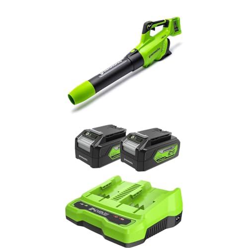 Greenworks 48V(2x24V) Axial Akku Laubbläser mit bürstenlosem Motor, Turbofunktion, 217 km/h, 16,4 m³/min, Plus Zwei 24V 4Ah Akkus & Ladegerät, 3 Jahre Garantie GD24X2ABK4X von Greenworks