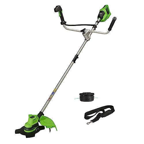 Greenworks 48V (2x24V) Akku Freischneider mit bürstenlosem Motor, Geschirr, Motorradgriff, 38 cm Schnittbreite, 2 mm Nylonfäden, 25 cm Klinge, OHNE 2 x 24V Akku und Ladegerät GD24X2BCB von Greenworks