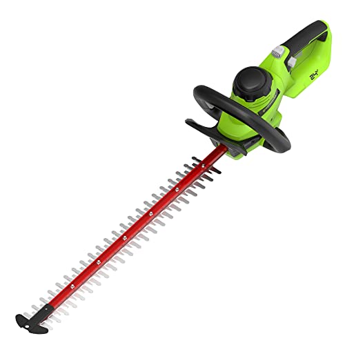 Greenworks Akku-Bürstenlose Heckenschere 24V GD24HT61, 61cm Dual Action Klinge, schneidet bis zu 25.4mm dicke Zweige und Stämme 3200 spm OHNE Akku-Ladegerät, 3-Jahres-Garantie von Greenworks