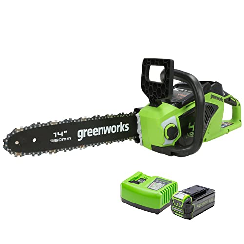 Greenworks Akku-Kettensäge GD40CS15+Li-Ion 40V 4Ah wiederaufladbarer leistungsstarker Akku+passend für alle Geräte und Akkus der 40V Greenworks Tools Serie von Greenworks